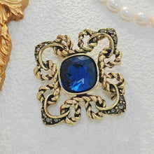 Load image into Gallery viewer, Gorgeous Vintage Blue Rhinestone Art Nouveau Broach Pin Cross Jewely
