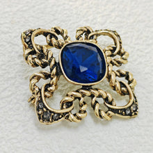 Load image into Gallery viewer, Gorgeous Vintage Blue Rhinestone Art Nouveau Broach Pin Cross Jewely
