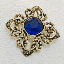 Load image into Gallery viewer, Gorgeous Vintage Blue Rhinestone Art Nouveau Broach Pin Cross Jewely
