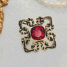 Load image into Gallery viewer, Fabulous Vintage Art Nouveau Red Rhinestone Brooch Pin Cross Jewely
