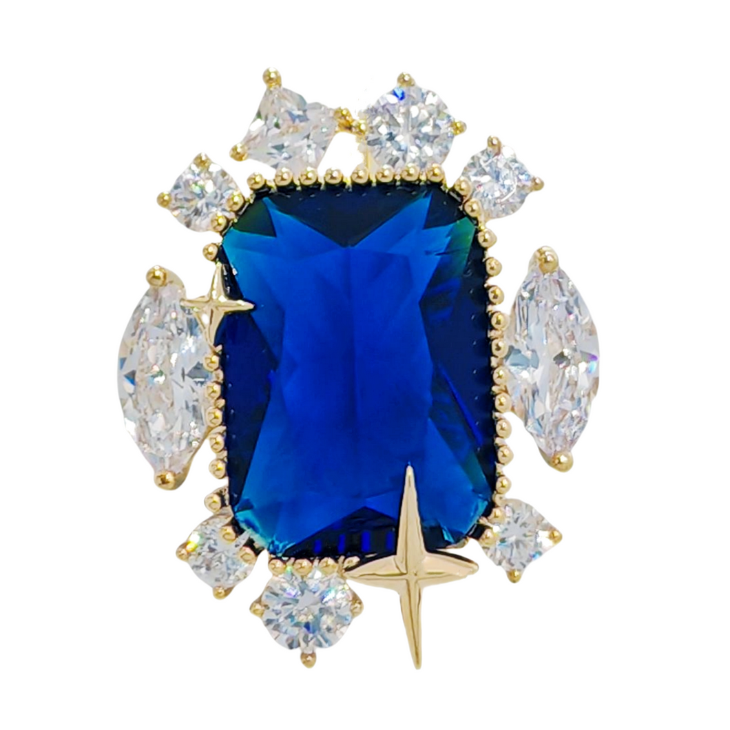 Stunning Cluster Stylish Blue Stone Art Deco Collar Pin Lapel Accessory