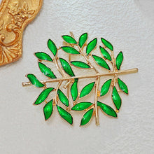 Load image into Gallery viewer, Elegant Golden Branch Green Enamel Leaves Tree Pins Brooches
