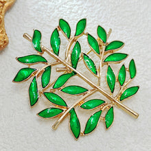 Load image into Gallery viewer, Elegant Golden Branch Green Enamel Leaves Tree Pins Brooches
