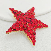 Load image into Gallery viewer, Jewelblings Stunning Full Micro Pave Red Crystal Five-Pointed Star Brooch and Pin Anniversary Winter Holiday Jewelry for Women Sweater Coat
