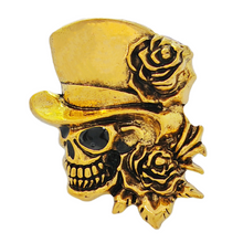 Load image into Gallery viewer, Steampunk Stylish Gold Metallic Skull Head with Rose Hat Halloween Costume Accessory
