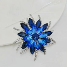 Load image into Gallery viewer, Classic Stylish Layered Statement Navy Blue Rhinestone Flower Sash Brooch Pin Bridal Wedding Jewelry
