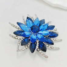 Load image into Gallery viewer, Classic Stylish Layered Statement Navy Blue Rhinestone Flower Sash Brooch Pin Bridal Wedding Jewelry
