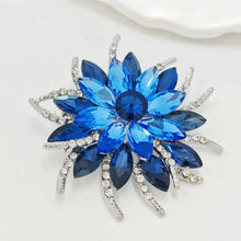 Load image into Gallery viewer, Classic Stylish Layered Statement Navy Blue Rhinestone Flower Sash Brooch Pin Bridal Wedding Jewelry
