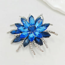 Load image into Gallery viewer, Classic Stylish Layered Statement Navy Blue Rhinestone Flower Sash Brooch Pin Bridal Wedding Jewelry
