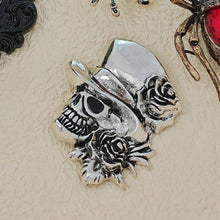 Load image into Gallery viewer, Punk Vintage Silver Metal Rose &amp; Skull Head Brooch Pin with Hat Gothic Themed Party Jewelry
