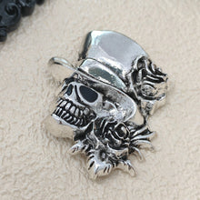 Load image into Gallery viewer, Punk Vintage Silver Metal Rose &amp; Skull Head Brooch Pin with Hat Gothic Themed Party Jewelry
