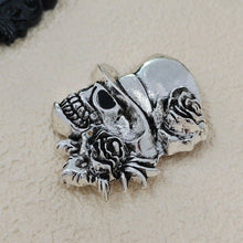 Load image into Gallery viewer, Punk Vintage Silver Metal Rose &amp; Skull Head Brooch Pin with Hat Gothic Themed Party Jewelry
