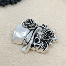 Load image into Gallery viewer, Punk Vintage Silver Metal Rose &amp; Skull Head Brooch Pin with Hat Gothic Themed Party Jewelry
