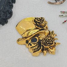 Load image into Gallery viewer, Steampunk Stylish Gold Metallic Skull Head with Rose Hat Halloween Costume Accessory
