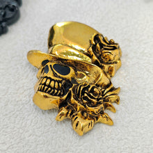 Load image into Gallery viewer, Steampunk Stylish Gold Metallic Skull Head with Rose Hat Halloween Costume Accessory
