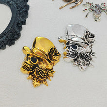 Load image into Gallery viewer, Punk Vintage Silver Metal Rose &amp; Skull Head Brooch Pin with Hat Gothic Themed Party Jewelry
