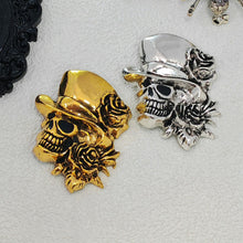 Load image into Gallery viewer, Punk Vintage Silver Metal Rose &amp; Skull Head Brooch Pin with Hat Gothic Themed Party Jewelry
