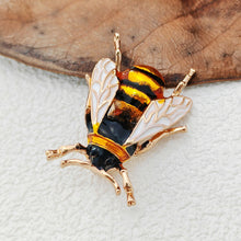 Load image into Gallery viewer, Jewelblings Vintage Gold Tone White Winged Black Yellow Bubble Bee Enamel Broach Pins for Insect Jewelry Collection
