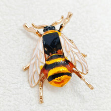 Load image into Gallery viewer, Jewelblings Vintage Gold Tone White Winged Black Yellow Bubble Bee Enamel Broach Pins for Insect Jewelry Collection
