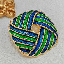 Load image into Gallery viewer, Arabian Inspire Blue Green Enamel Stripe Overlap Square Brooch Fashion Designer Jewelry
