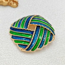 Load image into Gallery viewer, Arabian Inspire Blue Green Enamel Stripe Overlap Square Brooch Fashion Designer Jewelry
