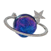 Load image into Gallery viewer, Gorgeous Blue and Purple Planet Saturn Pin with Silver Star Accent
