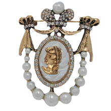 Load image into Gallery viewer, Vintage Crystal and Imitated Pearl COAT of ARMS Brooch Cameo Pin Jewelry
