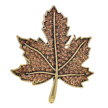 Load image into Gallery viewer, 1970&#39;s Vintage Champagne Brown Crystal Fall Leaf Brooch Pin Autumn Winter Jewelry
