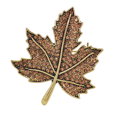 Load image into Gallery viewer, 1970&#39;s Vintage Champagne Brown Crystal Fall Leaf Brooch Pin Autumn Winter Jewelry
