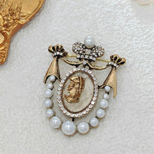 Load image into Gallery viewer, Vintage Crystal and Imitated Pearl COAT of ARMS Brooch Cameo Pin Jewelry
