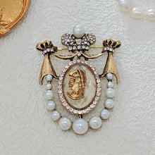 Load image into Gallery viewer, Vintage Crystal and Imitated Pearl COAT of ARMS Brooch Cameo Pin Jewelry
