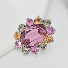 Load image into Gallery viewer, Delicate Small Purple Rhinestone Oval Flower Pin Lapel Collar Accessory
