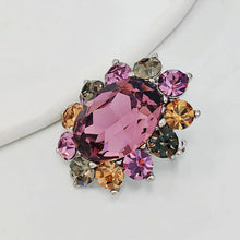 Load image into Gallery viewer, Delicate Small Purple Rhinestone Oval Flower Pin Lapel Collar Accessory
