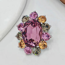 Load image into Gallery viewer, Delicate Small Purple Rhinestone Oval Flower Pin Lapel Collar Accessory
