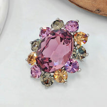 Load image into Gallery viewer, Delicate Small Purple Rhinestone Oval Flower Pin Lapel Collar Accessory
