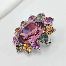 Load image into Gallery viewer, Delicate Small Purple Rhinestone Oval Flower Pin Lapel Collar Accessory
