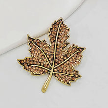 Load image into Gallery viewer, 1970&#39;s Vintage Champagne Brown Crystal Fall Leaf Brooch Pin Autumn Winter Jewelry
