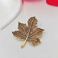 Load image into Gallery viewer, 1970&#39;s Vintage Champagne Brown Crystal Fall Leaf Brooch Pin Autumn Winter Jewelry
