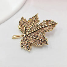 Load image into Gallery viewer, 1970&#39;s Vintage Champagne Brown Crystal Fall Leaf Brooch Pin Autumn Winter Jewelry
