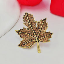 Load image into Gallery viewer, 1970&#39;s Vintage Champagne Brown Crystal Fall Leaf Brooch Pin Autumn Winter Jewelry
