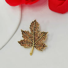 Load image into Gallery viewer, 1970&#39;s Vintage Champagne Brown Crystal Fall Leaf Brooch Pin Autumn Winter Jewelry
