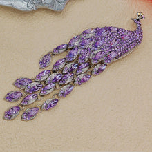 Load image into Gallery viewer, Splendid Large Amethyst Rhinestone Peacock Brooch with Long Tail Statement Animal Bird Jewelry
