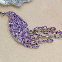 Load image into Gallery viewer, Splendid Large Amethyst Rhinestone Peacock Brooch with Long Tail Statement Animal Bird Jewelry
