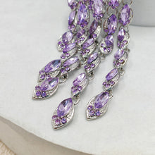 Load image into Gallery viewer, Splendid Large Amethyst Rhinestone Peacock Brooch with Long Tail Statement Animal Bird Jewelry
