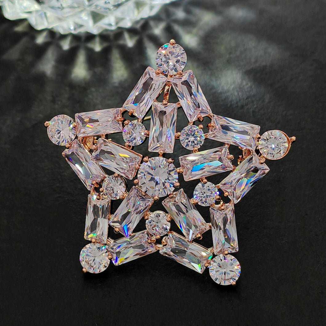 Splendid Rose Gold Plated CZ Five-Point Star Brooch Pin Atomic Jewelry