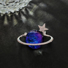 Load image into Gallery viewer, Gorgeous Blue and Purple Planet Saturn Pin with Silver Star Accent
