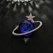 Load image into Gallery viewer, Gorgeous Blue and Purple Planet Saturn Pin with Silver Star Accent
