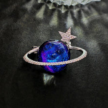 Load image into Gallery viewer, Gorgeous Blue and Purple Planet Saturn Pin with Silver Star Accent
