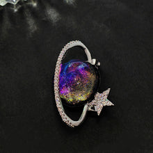 Load image into Gallery viewer, Gorgeous Blue and Purple Planet Saturn Pin with Silver Star Accent
