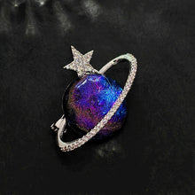 Load image into Gallery viewer, Gorgeous Blue and Purple Planet Saturn Pin with Silver Star Accent
